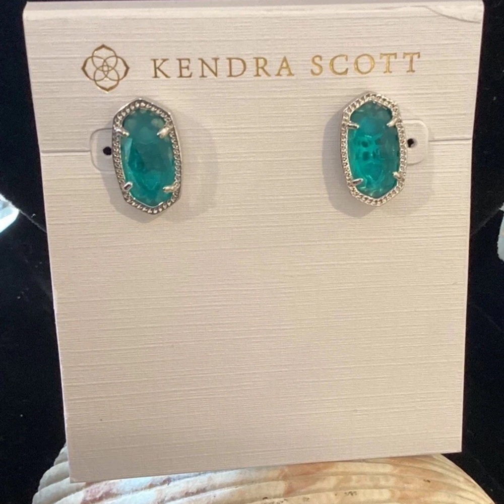 🆕 KENDRA SCOTT Ellie London Blue Stud Earrings-Silver Tone- NWOT